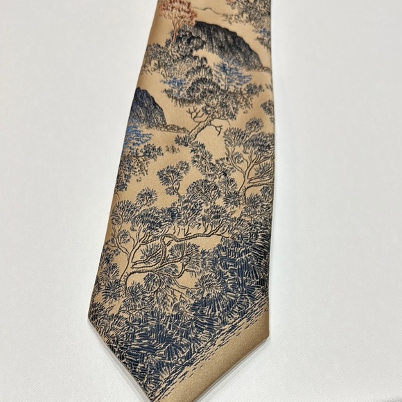 Yves Saint Laurent Scenic Tan and Blue Men's Tie - Picture 7 of 9